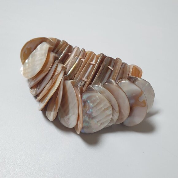 Mother Of Pearl Stretch Bracelet Womens Bracelet 7" Tan Tone Fashion Jewelry - Picture 4 of 4